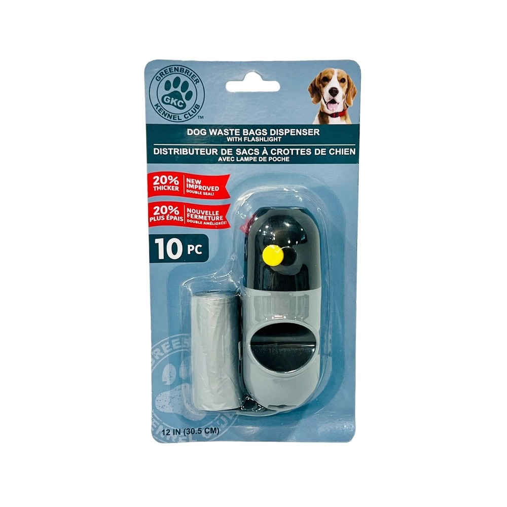 Greenbrier Kennel Club Dog Waste Bags Dispenser With Flashlight + 10PC Bag Roll